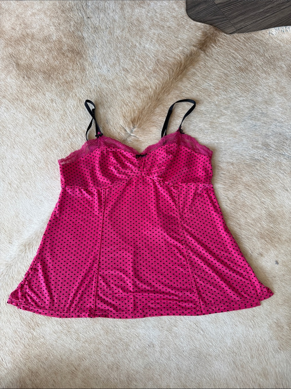 Betsey Johnson Women's Pink Polka Dot Lace Cami Top